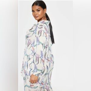 NWT Pretty Little Thing PLUS DUSTY PINK FLORAL OVERSIZED Button Up SHIRT